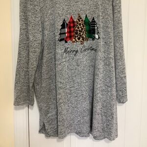Tunic long lightweight Sweater Christmas Tree  Embroidery Women's xl
